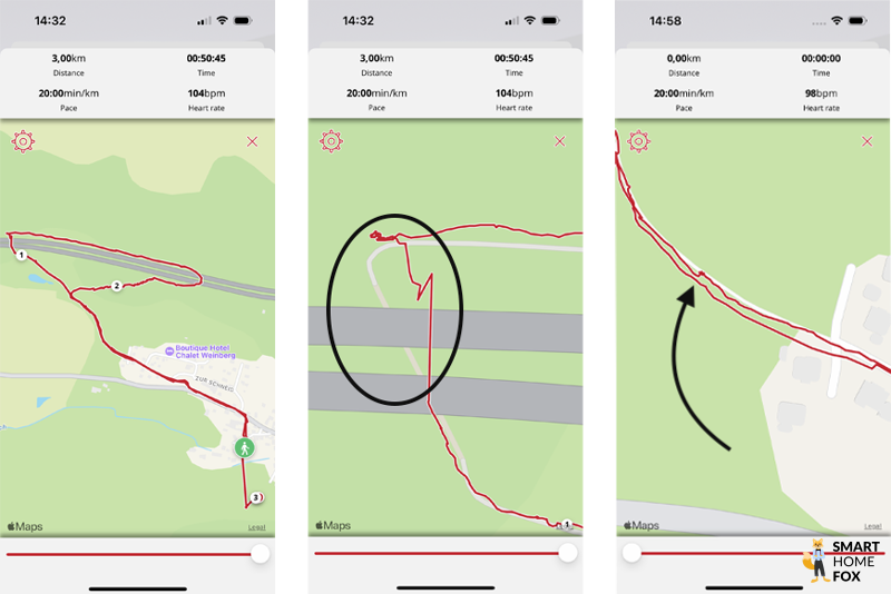 Man sieht die aufgezeichnete Strecke der Polar Ignite 3.